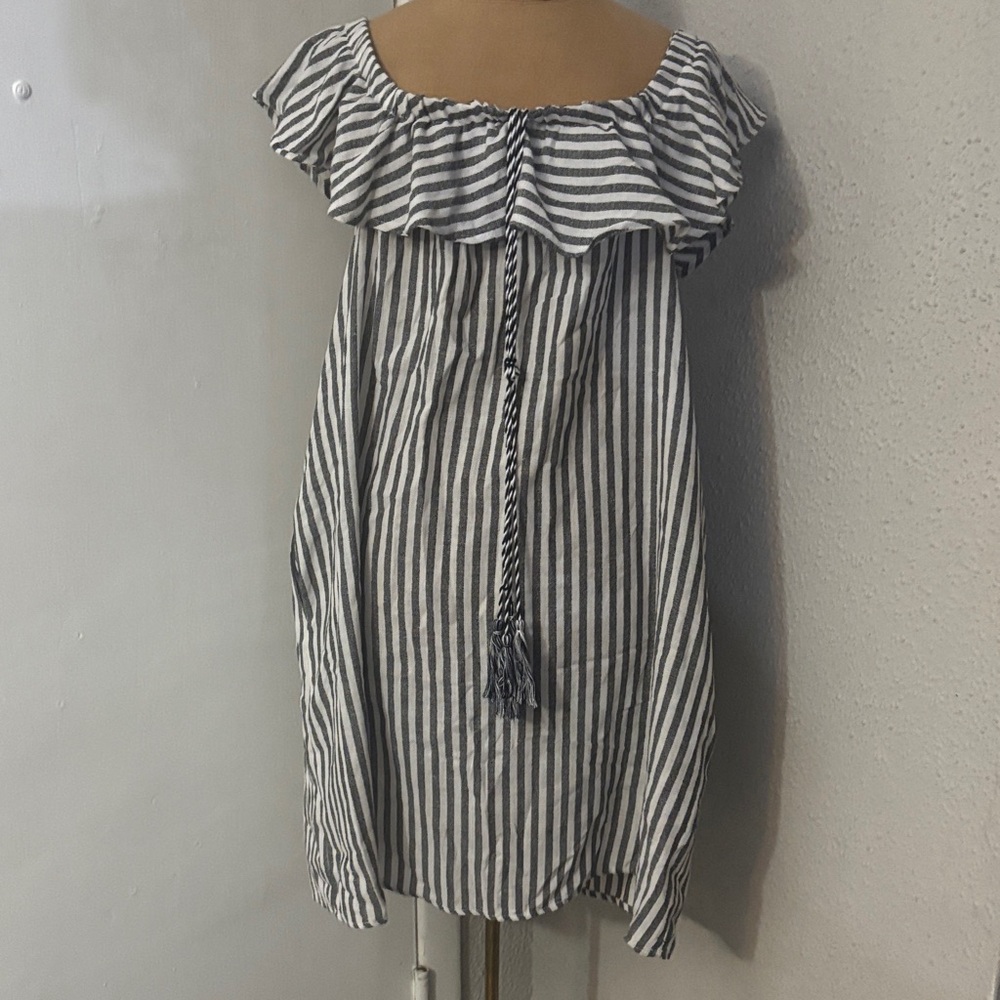 Shein Gray/White Striped Ruffle Babydoll Shift Dress 1X Nautical Casual Comfy